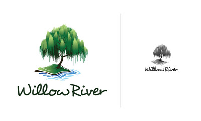 Willow Tree Vector Logo Template. That was created to highlight the organic. This concept could be used for recycling, environmental associations, landscape business, park, home developers, farms. - obrazy, fototapety, plakaty