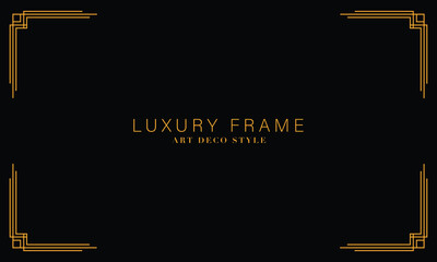Art deco golden frames background. Vector illustration for design element, decoration, and wallpaper. Line gold vintage decorative borders isolated on black background. 