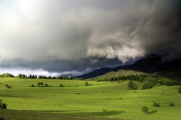 mountains and villages surrounded by green forests.turkey