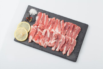 Raw meat, production, salt, cooking, food, menu, fresh, meat, juice, meat, meat, pork, pork belly, pork neck, pork, pork, pork, pork, pork, pork, pork, pork, pork, pork, pork.