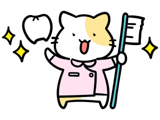 歯科衛生士なかわいいねこのキャラクターの手書き風イラスト