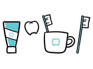 デンタルケア用品のかわいい手書き風イラストセット
