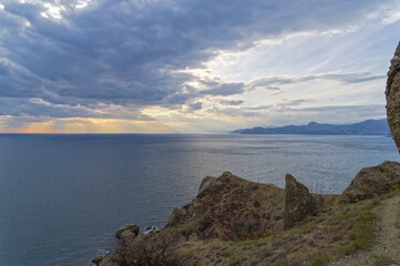 The rays of the sun over the sea. Crimea.