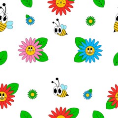 Fototapeta na wymiar Seamless pattern with bees and flowers.