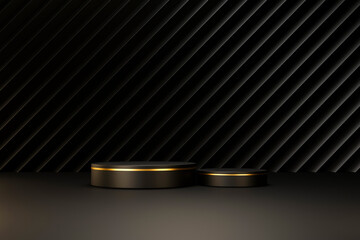 Luxury Black and gold podium pedestal product display stand background 3d rendering