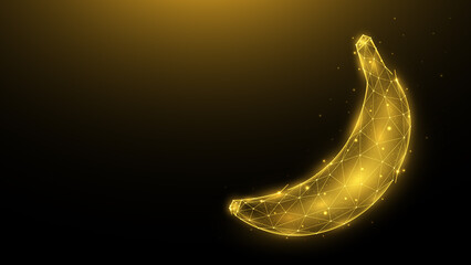 Polygonal vector illustration of a banana on a dark background. Fruit in low poly style.