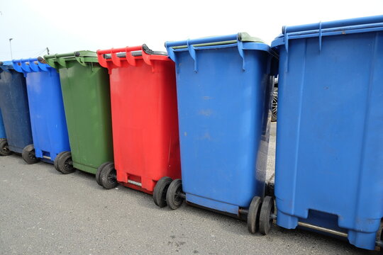 Trash rubbish bins Newquay cornwall England uk