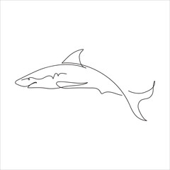 Single one line drawing shark.  Continuous line draw design graphic vector - 495600336