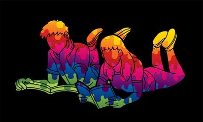 People Reading Books Cartoon Graphic Vector