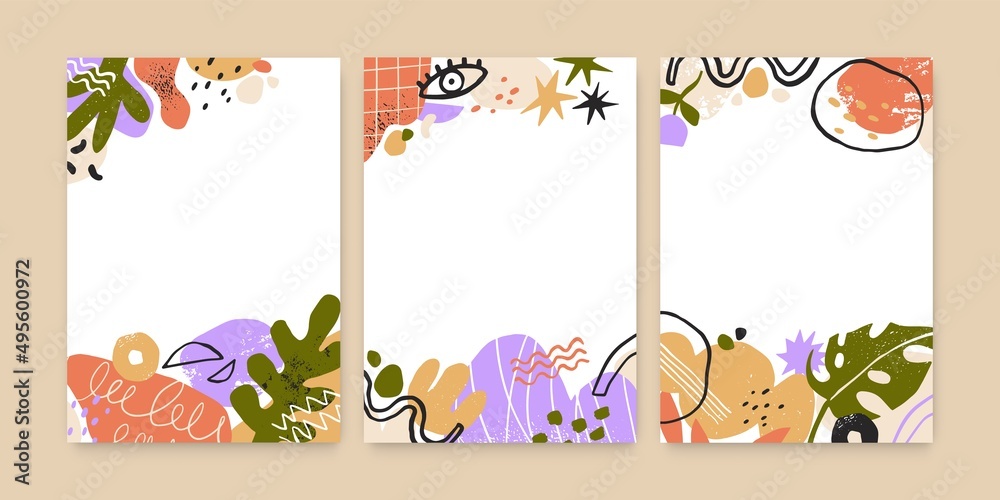 Aufkleber card backgrounds with abstract geometric shapes, doodle elements. modern creative design of vertical