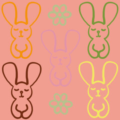 bear,bunny,forest animals,animal in the forest,forest flowers,children's print,linear drawing of bears,bunnies,animal,bear,bunny eyes,nose,mouth,animal eyes