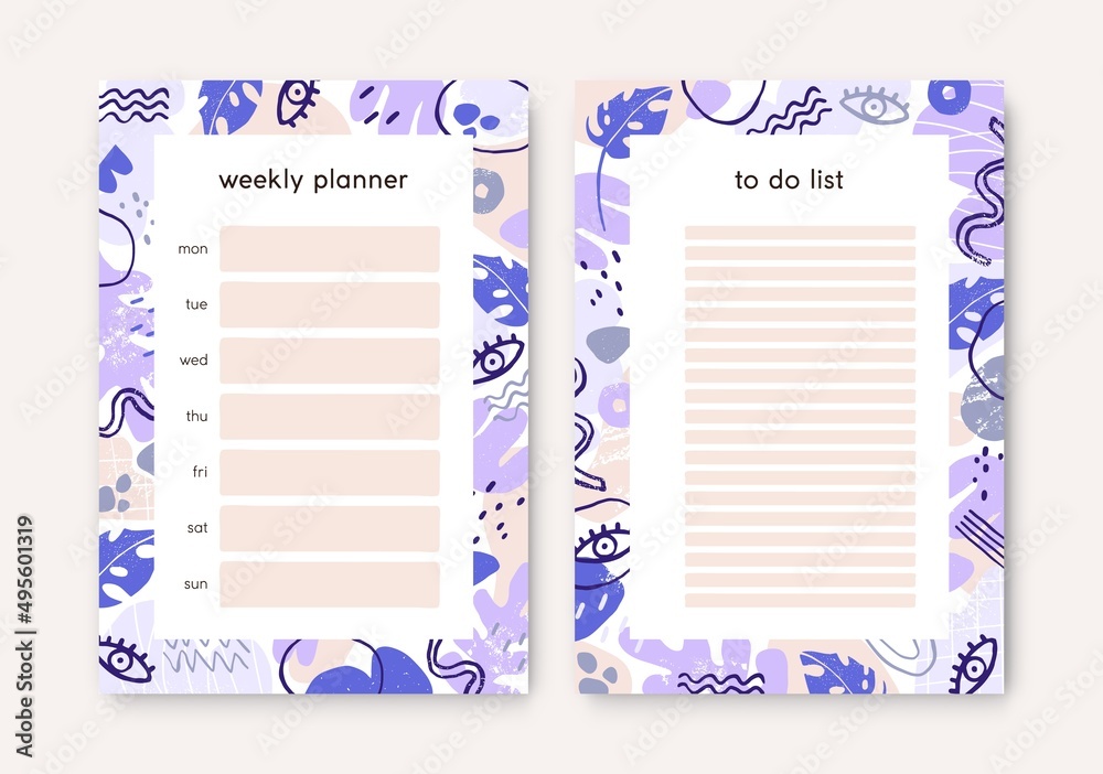 Fototapete planner pages templates for schedule and to-do list. paper sheets designs for weekly, daily organize