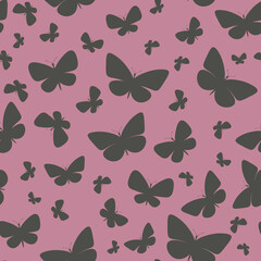 Dark butterfly silhouette vector repeat pattern.