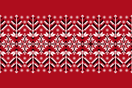 Vector illustration of Ukrainian folk seamless pattern ornament. Ethnic ornament. Border element. Traditional Ukrainian, Belarusian folk art knitted embroidery pattern - Vyshyvanka