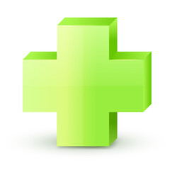 Green cross. Cross symbol of safety guidance. Green plus sign. Vector illustration EPS10