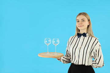 Concept of profession with young waitress, space for text