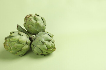 Concept of healthy food with artichoke, space for text