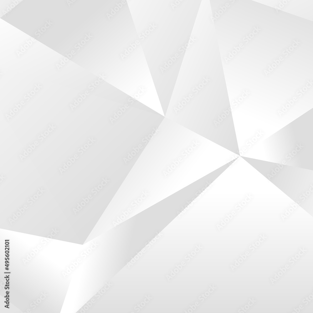 Poster Abstract white geometric background. Modern minimalist design. Vector illustration with triangles and lines. Monochrome light 3d futuristic design with polygonal diamond  shapes in white gradient