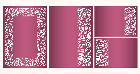 Laser cut cards set, peonies floral cutout pattern.