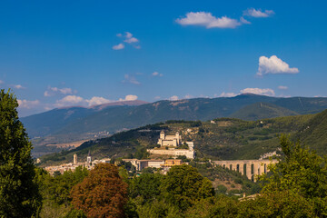 Spoleto castle with aqueduct in Umbria, Italy