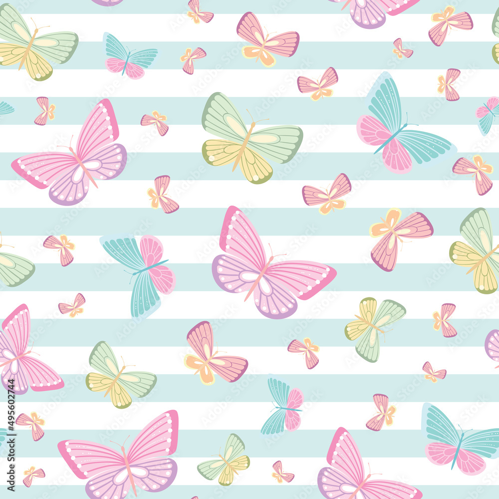 Poster girly butterfly pattern, seamless vector background
