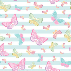 Fototapeta na wymiar Girly butterfly pattern, seamless vector background