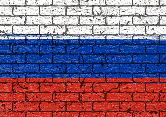 Fototapeta premium レンガの壁に描かれたロシア国旗のベクター素材