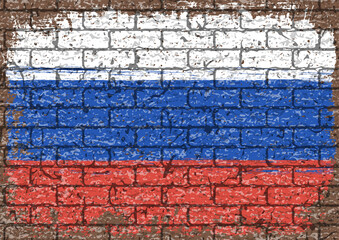 Fototapeta premium レンガの壁に描かれたロシア国旗のベクター素材