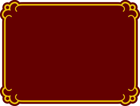 Vector burgundy maroon background or advertising banner with golden border frame. Simple rectangular horizontal sign, card, plaque, signboard, sticker or label