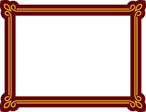 Vector yellow and red art border frame isolated on white background. Classical baroque style picture or photo frame