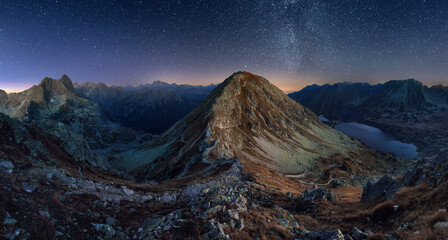 Fototapeta na wymiar Milky way over Tatras mountain panorama landscsape at night, Poland