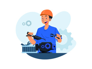 Illustration graphic of Industry Mechanic Checking. Perfect for banner, social media, etc.