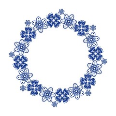 Wreath in scandinavian style with blue flowers. Element for creating a postcard, post, flyer. Vector illustration