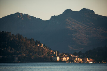 sunset in the mountains on lake como