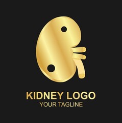 Luxury golden kidney logo vector on black background, perfect for branding