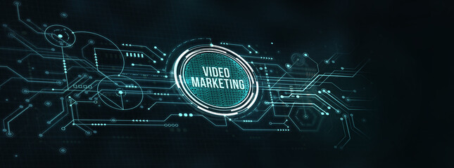 Internet, business, Technology and network concept. Video marketing and advertising concept on screen. 3d illustration.