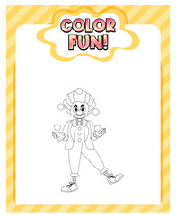 Worksheets template with color fun! text and clown outline