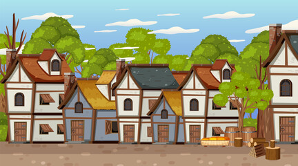Medieval town scene background