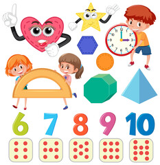 Fototapeta premium Math classroom objects with supplies and students