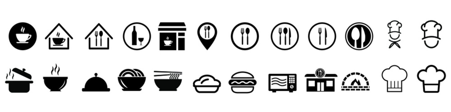 Restaurant related vector icon set. cafe illustration symbol collection. chef sign, cook logo.