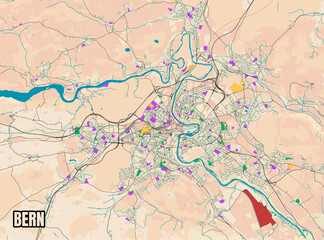 Fototapeta na wymiar ector poster editable city map Bern, Switzerland Data From OpenStreetMap.