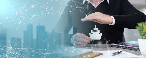 Concept of boat insurance; panoramic banner