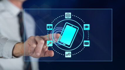 Man touching a mobile apps concept