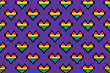 Rainbow heart pixel art seamless pattern LGBTQ - 495613137