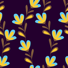 Seamless floral pattern based on traditional folk art ornaments. Colorful flowers on color background. Scandinavian style. Sweden nordic style. Vector illustration. Simple minimalistic pattern