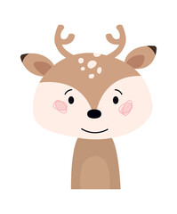 Childish Deer Cartoon Cute Animal. Vector illustration