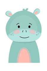 Childish Hippo Cartoon Cute Animal. Vector illustration