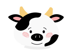 Childish Cow Cartoon Cute Animal. Vector illustration