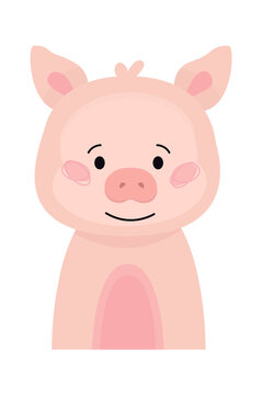 Childish Pig Cartoon Cute Animal. Vector illustration