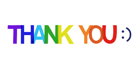The word Thank you. rainbow typography banner on white background.